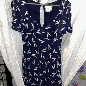 Maeve  by Anthropologie Elegant Navy Blue Dress with Bird Print size 4